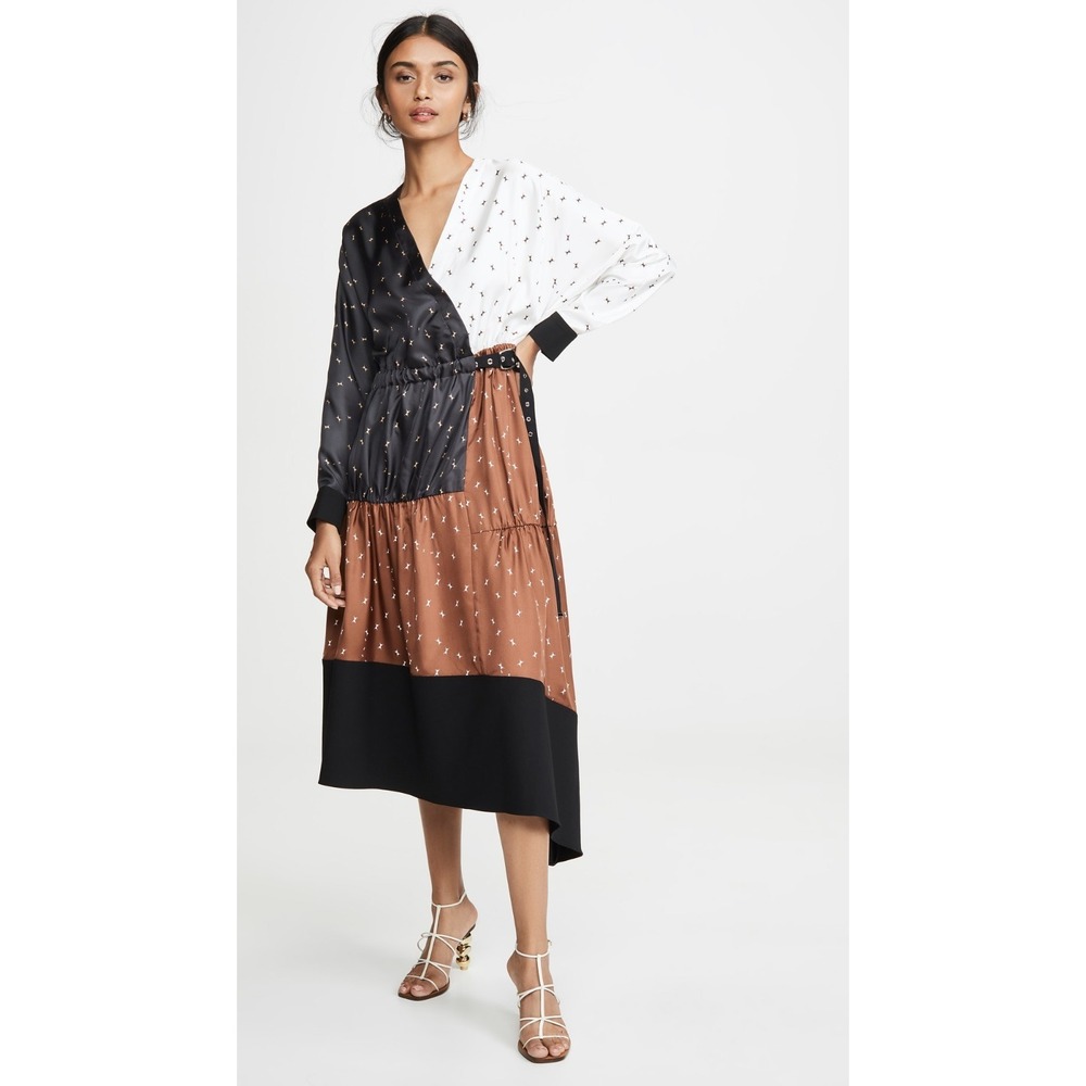 NWT Tibi Ant Print Patchwork Dress Womens 8 Printed Midi Modern Designer Chic
